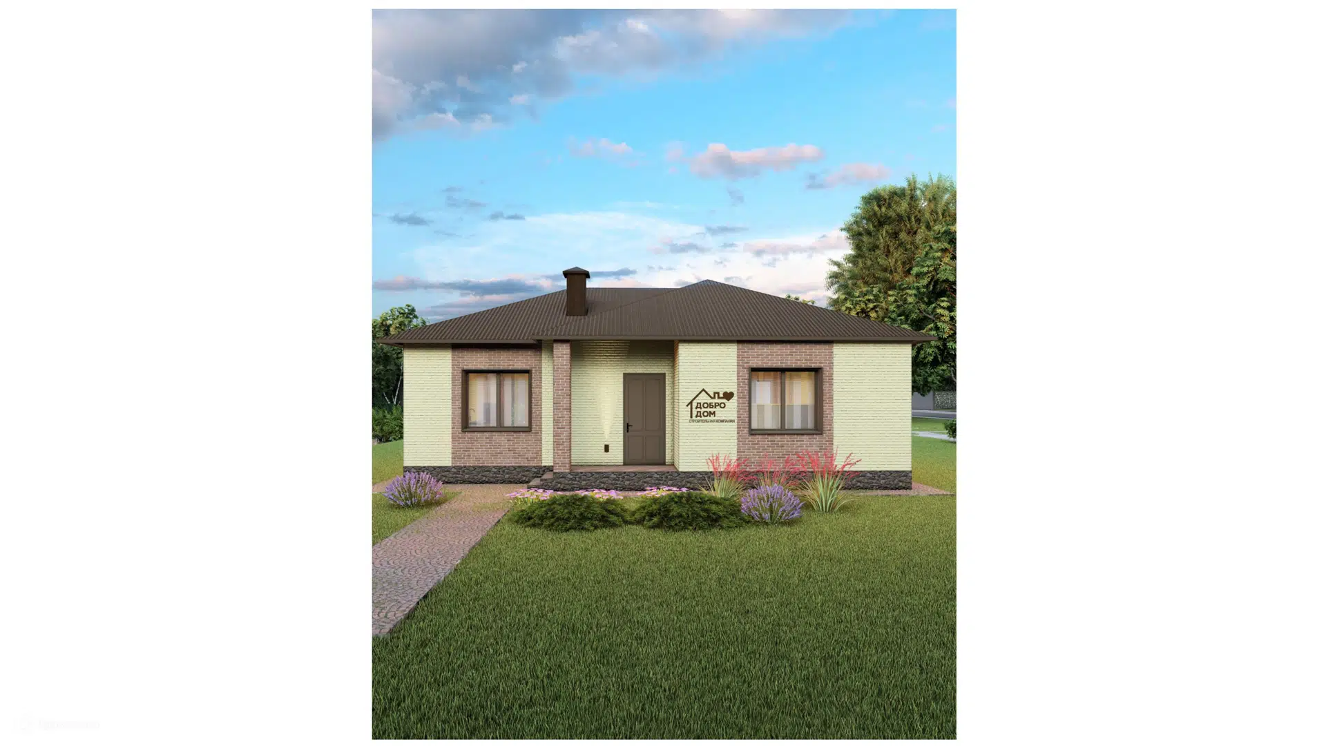 Проект дома «Коттедж Палермо» компании СК «Добро Дом» из материала Газобетонные блоки площадью 92м² под ключ за 6325000₽ в Донецке | 1 этаж, 2 спальни, 1 санузел – Домклик