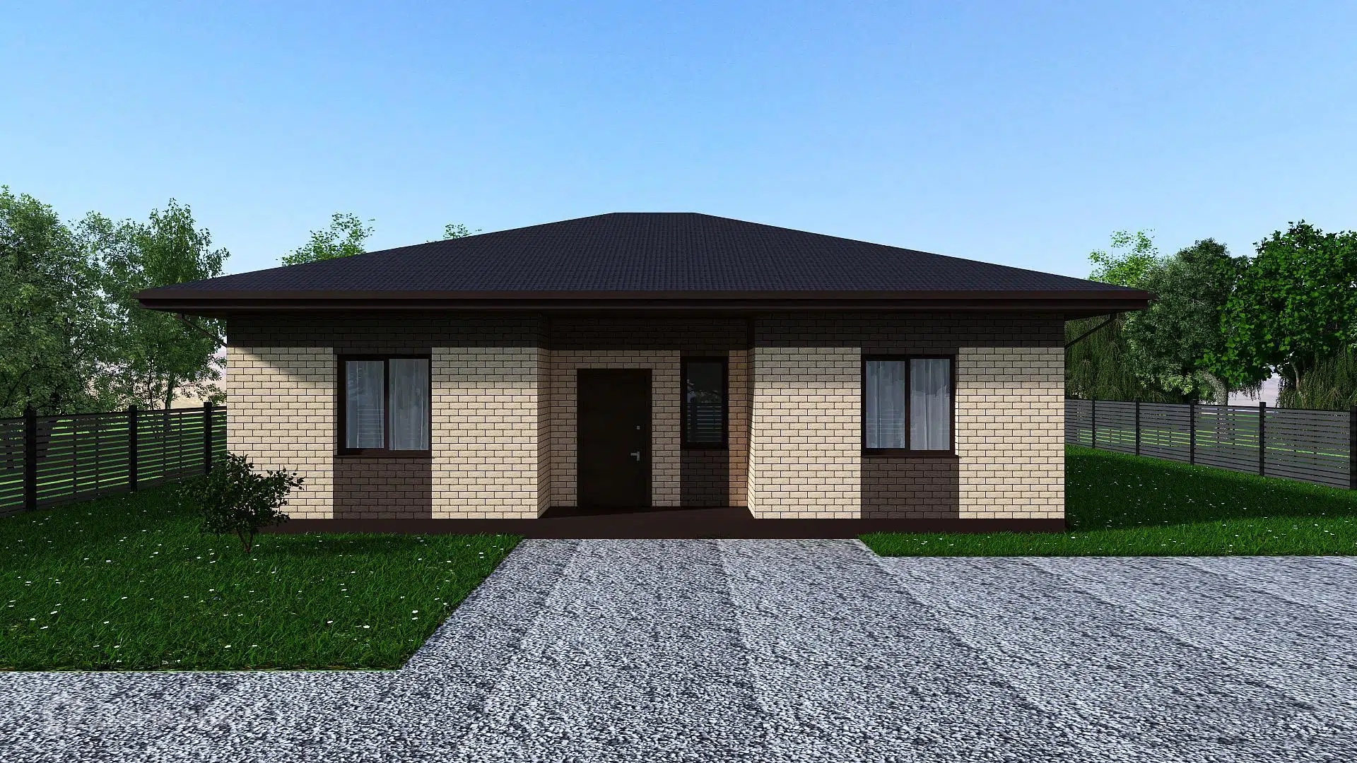 Проект дома «Идиллия» компании СК УютСтрой из материала Керамзитобетонные блоки площадью 105м² под ключ за 6550000₽ в Луганске | 1 этаж, 3 спальни, 2 санузла – Домклик