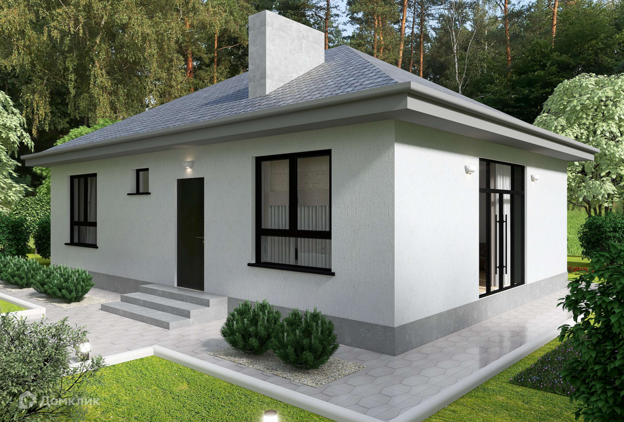 Проект дома «Фиолент» компании ООО «СФЕРА ПЛЮС» из материала Газобетонные блоки площадью 76.86м² под ключ за 5660800₽ в Донецке | 1 этаж, 3 спальни, 1 санузел – Домклик