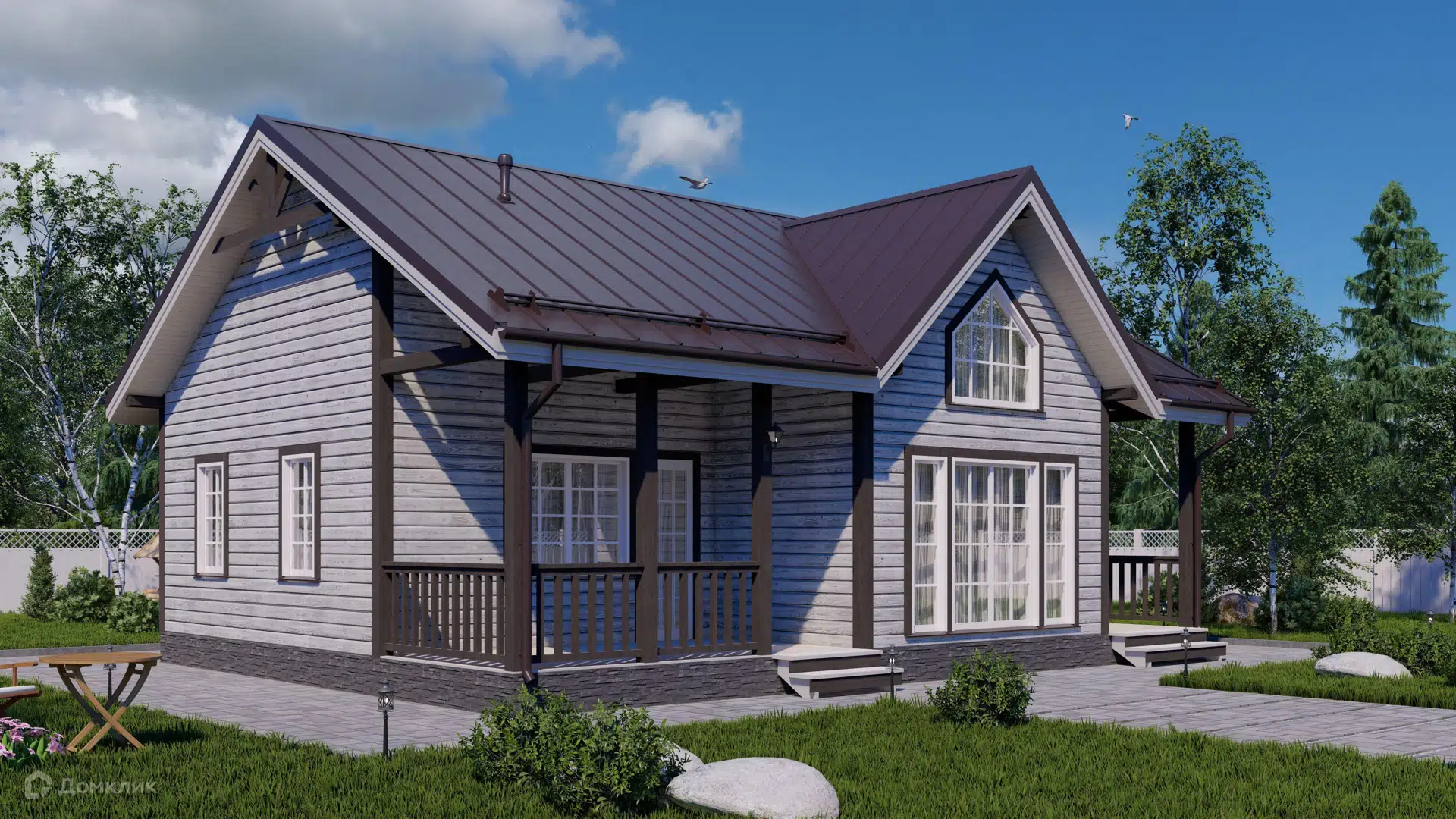 Проект дома «КД-132» компании OLLATALO из материала Каркасный дом площадью 77м² под ключ за 4388000₽ в Донецке | 1 этаж, 2 спальни, 1 санузел – Домклик