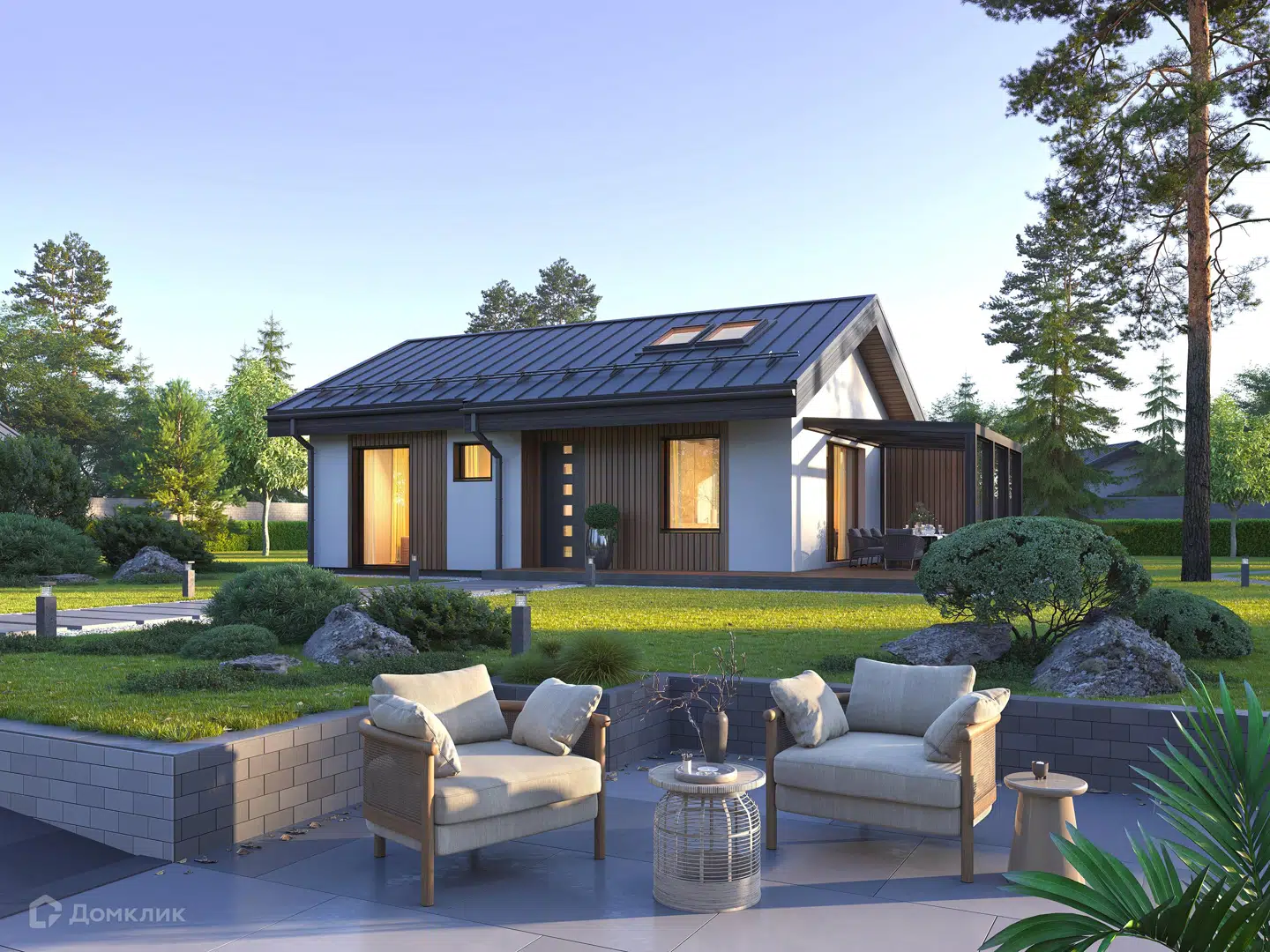 Проект дома «Stone XS - 63» компании GREEN HOUSE | Дома под ключ из материала Газобетонные блоки площадью 63м² под ключ за 5216000₽ в Луганске | 1 этаж, 2 спальни, 2 санузла – Домклик