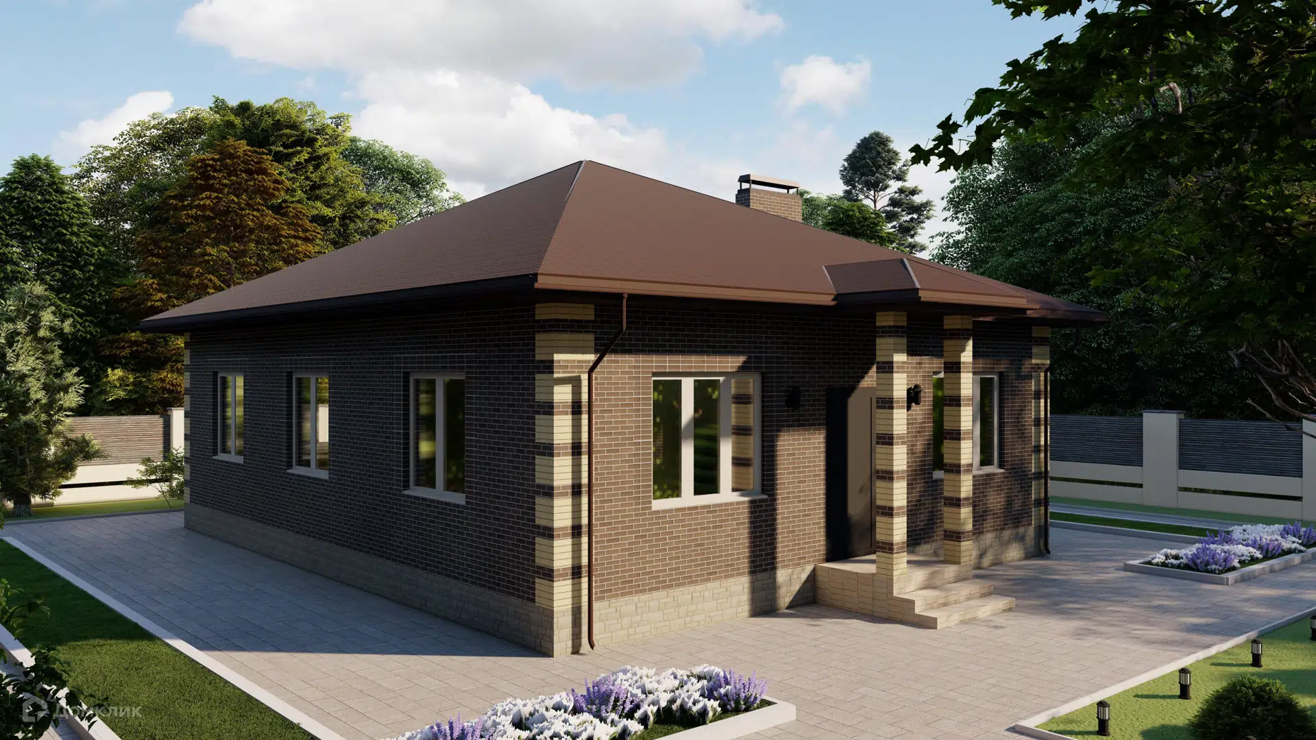 Проект дома «одноэтажный дом Атамана Платова» компании ИП Мацуга Дмитрий Владимирович из материала Газобетонные блоки площадью 94.9м² под ключ за 6300000₽ в Донецке | 1 этаж, 3 спальни, 2 санузла – Домклик