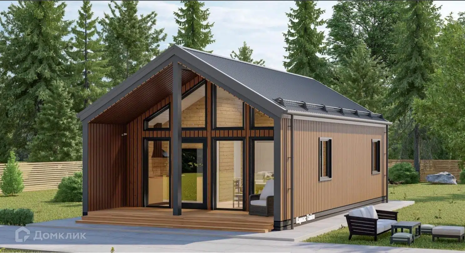 Проект дома «Барн 66» компании СК «Каркас Тайги» Ростов из материала Каркасный дом площадью 54м² под ключ за 3000000₽ в Донецке | 1 этаж, 2 спальни, 1 санузел – Домклик
