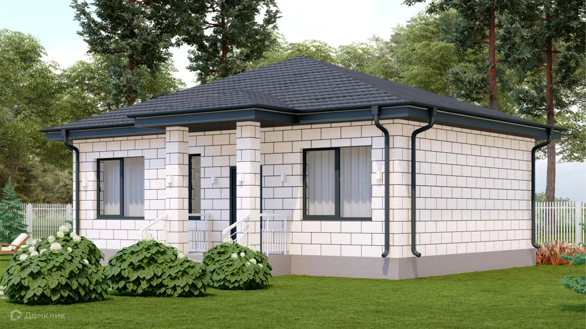 Проект дома «Загородный дом КЕРАМА-61» компании ООО «СЕДЬМОЕ НЕБО» из материала Газобетонные блоки площадью 64.8м² под ключ за 6000000₽ в Донецке | 1 этаж, 2 спальни, 2 санузла – Домклик