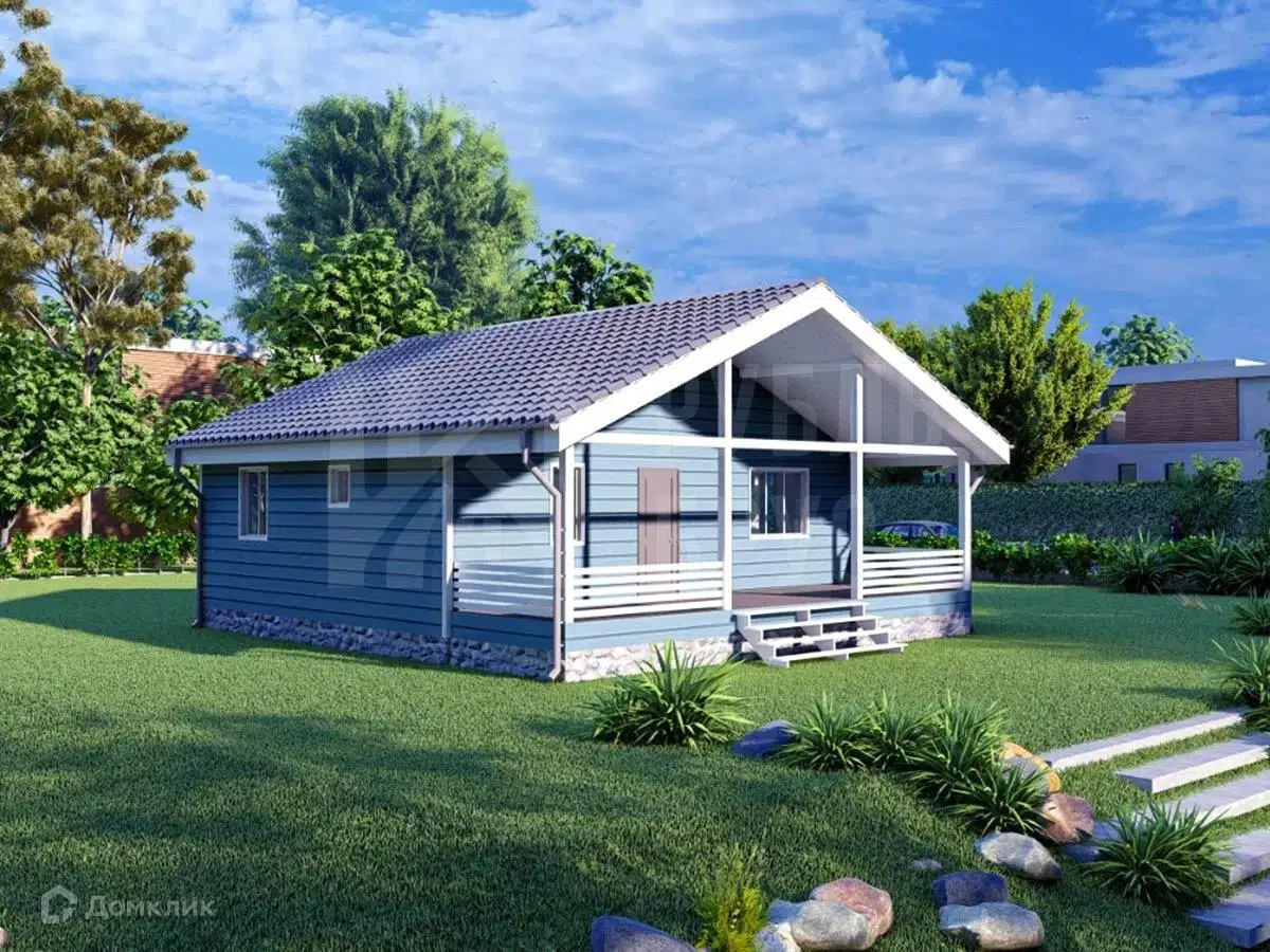 Проект дома «Каркасный дом «Соколов»» компании РубльБрус строительство деревянных домов и бань по России. из материала Каркасный дом площадью 83м² под ключ за 3652500₽ в Донецке | 1 этаж, 2 спальни, 1 санузел – Домклик