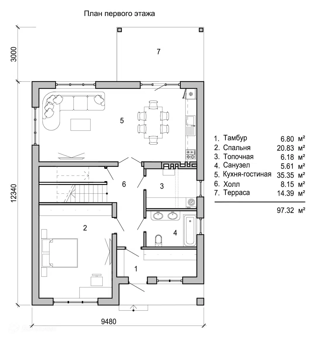 Планировка 1 этажа