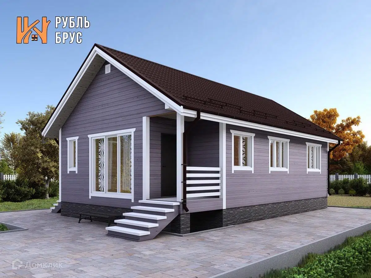 Проект дома «Каркасный дом «Эрик»» компании РубльБрус строительство деревянных домов и бань по России. из материала Каркасный дом площадью 69м² под ключ за 4880000₽ в Донецке | 1 этаж, 2 спальни, 1 санузел – Домклик