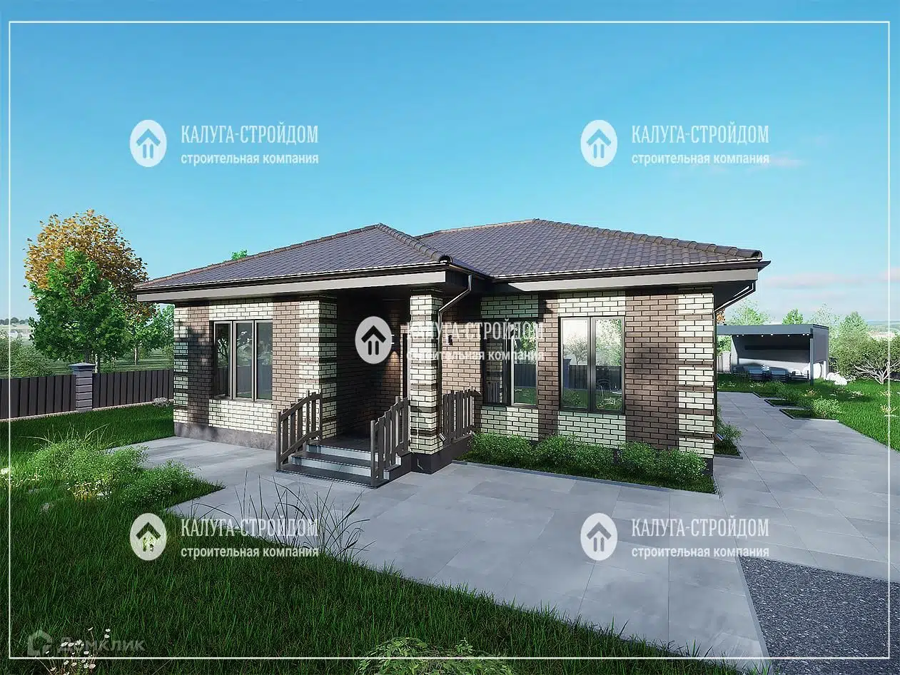 Проект дома «СП-26» компании КАЛУГА-СТРОЙДОМ из материала Газобетонные блоки площадью 82м² под ключ за 4990000₽ в Луганске | 1 этаж, 2 спальни, 1 санузел – Домклик