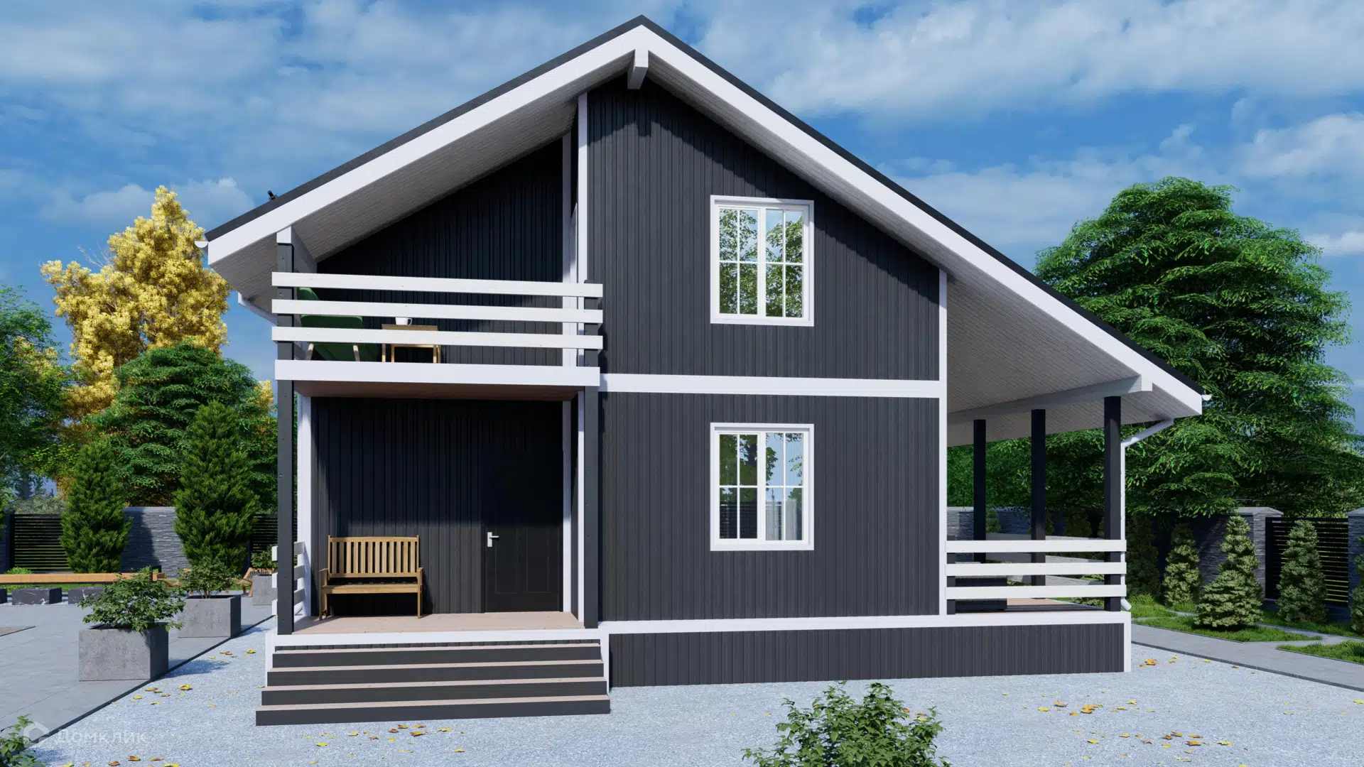 Проект дома «Двухэтажный с мансардой МД-122» компании МАГАЗИН ДОМОВ из материала SIP-панели площадью 123.2м² под ключ за 6560000₽ в Донецке | 2 этажа, 3 спальни, 2 санузла – Домклик