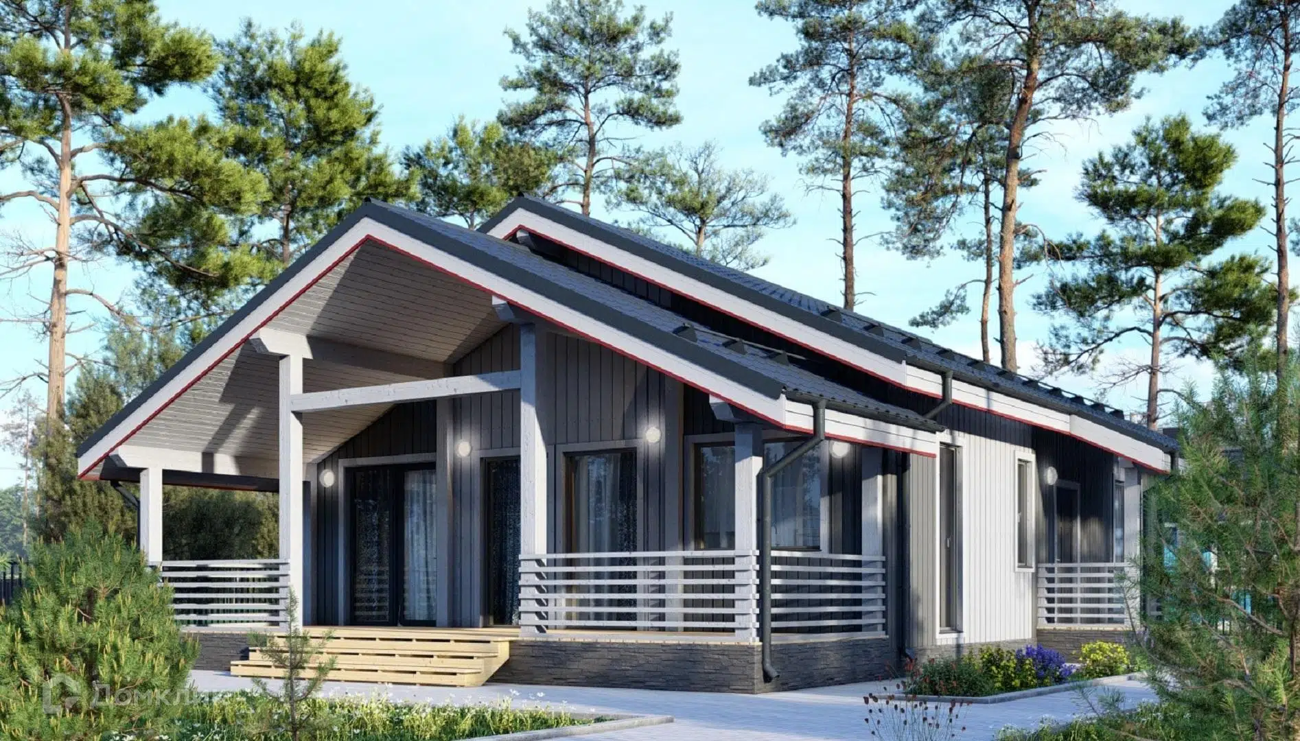 Проект дома «Загородный дом "Литен"» компании Barn54 из материала Каркасный дом площадью 128м² под ключ за 6060000₽ в Донецке | 1 этаж, 2 спальни, 1 санузел – Домклик