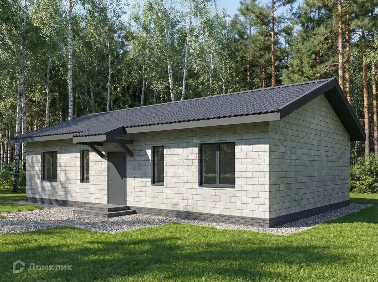 Проект дома «Дос "Спрингфилгд - 2/газобетон"» компании ООО СК Добрострой из материала Газобетонные блоки площадью 97.1м² под ключ за 6000000₽ в Донецке | 1 этаж, 3 спальни, 1 санузел – Домклик