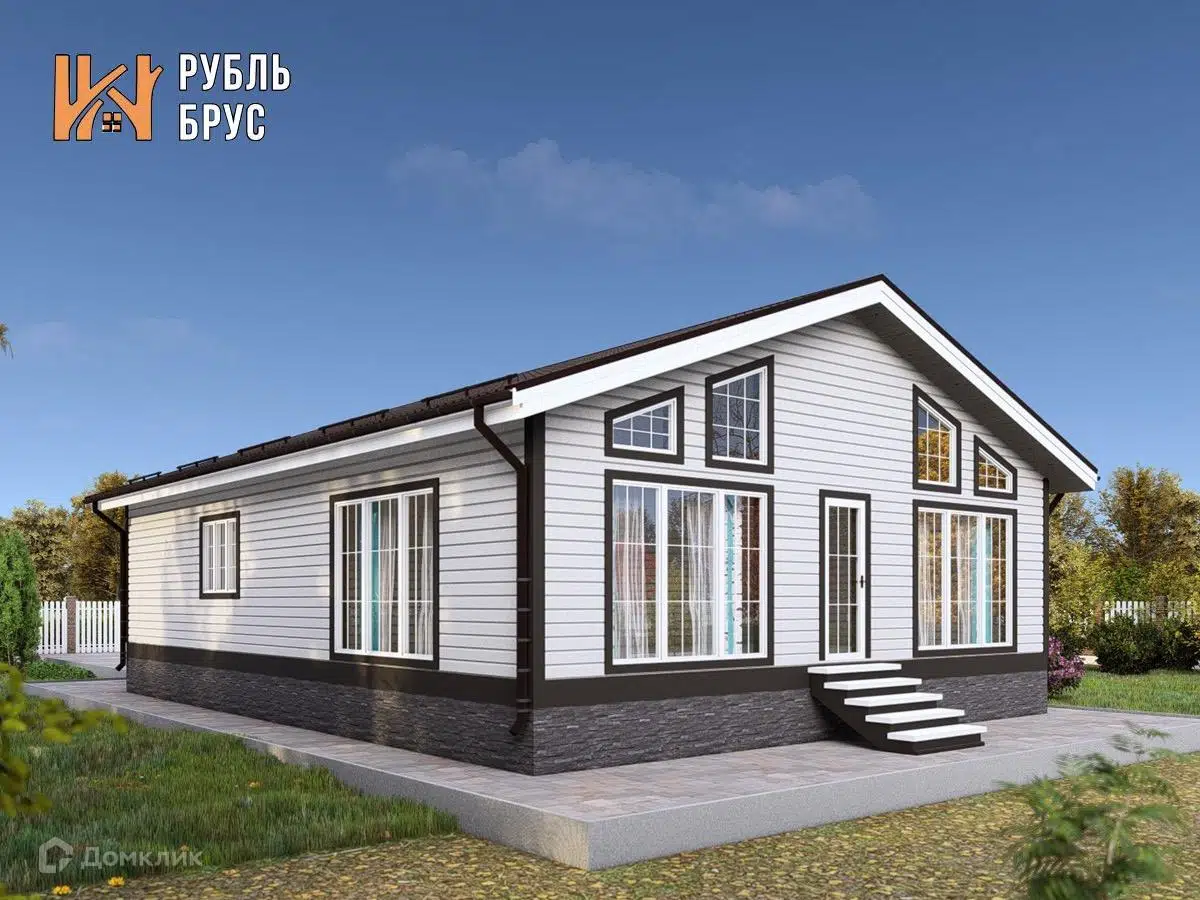 Проект дома «Каркасный дом «Трифон»» компании РубльБрус строительство деревянных домов и бань по России. из материала Каркасный дом площадью 130м² под ключ за 4932000₽ в Донецке | 1 этаж, 2 спальни, 1 санузел – Домклик