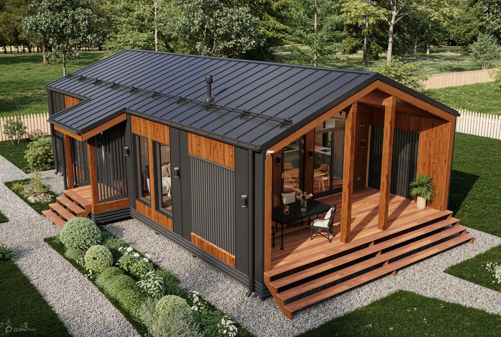 Проект дома «Загородный дом "Барнхаус-97"» компании Barn54 из материала Каркасный дом площадью 64.09м² под ключ за 4850000₽ в Донецке | 1 этаж, 2 спальни, 1 санузел – Домклик