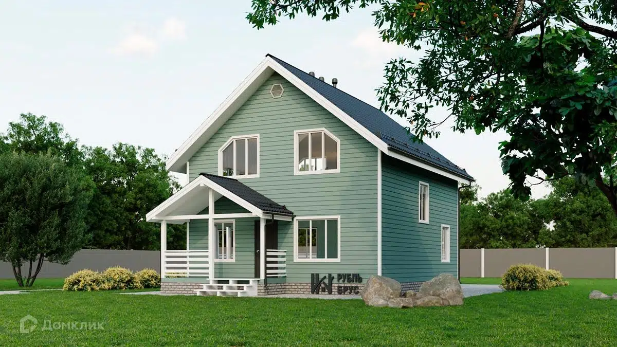 Проект дома «Каркасный дом «Новгород»» компании РубльБрус строительство деревянных домов и бань по России. из материала Каркасный дом площадью 150м² под ключ за 4870000₽ в Донецке | 2 этажа, 4 спальни, 1 санузел – Домклик