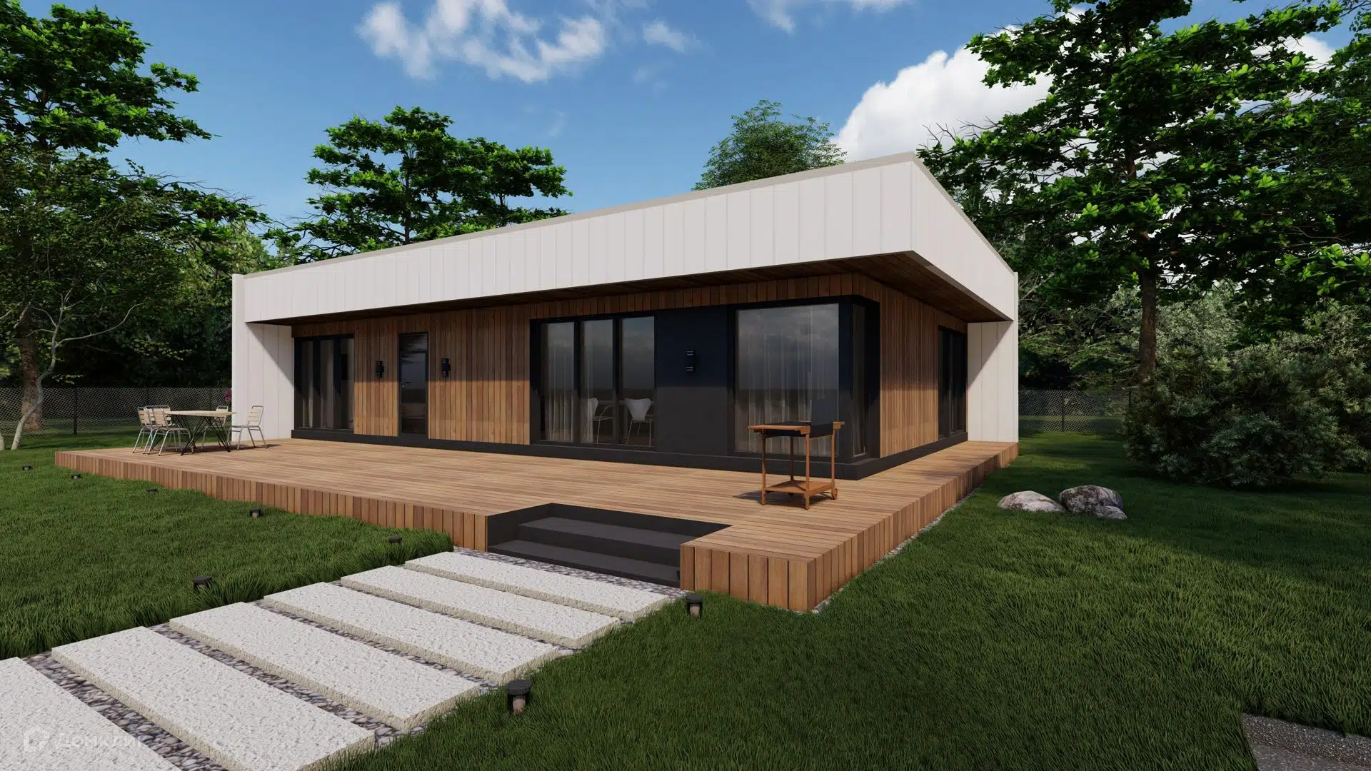 Проект дома «Flat 100» компании LoftHouse из материала Каркасный дом площадью 100м² под ключ за 12500000₽ в Луганске | 1 этаж, 3 спальни, 2 санузла – Домклик