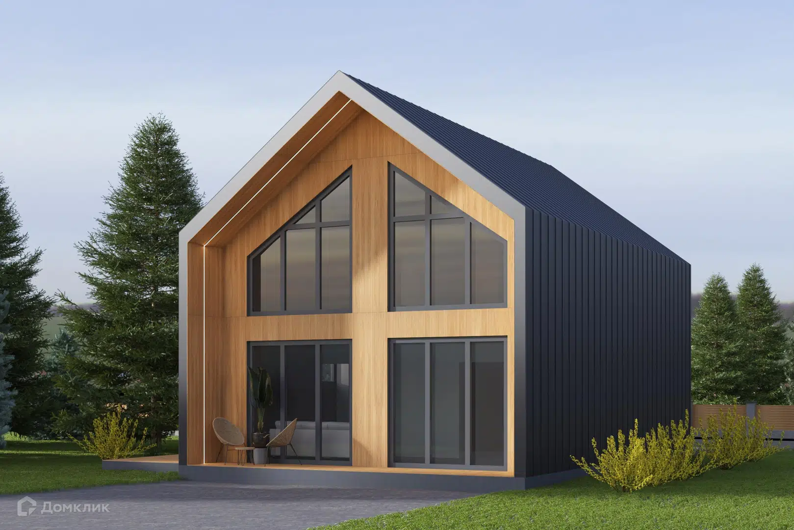 Проект дома «Двухэтажный барнхаус 129м2» компании NORTH HOUSE из материала Каркасный дом площадью 129м² под ключ за 7750000₽ в Донецке | 2 этажа, 4 спальни, 2 санузла – Домклик