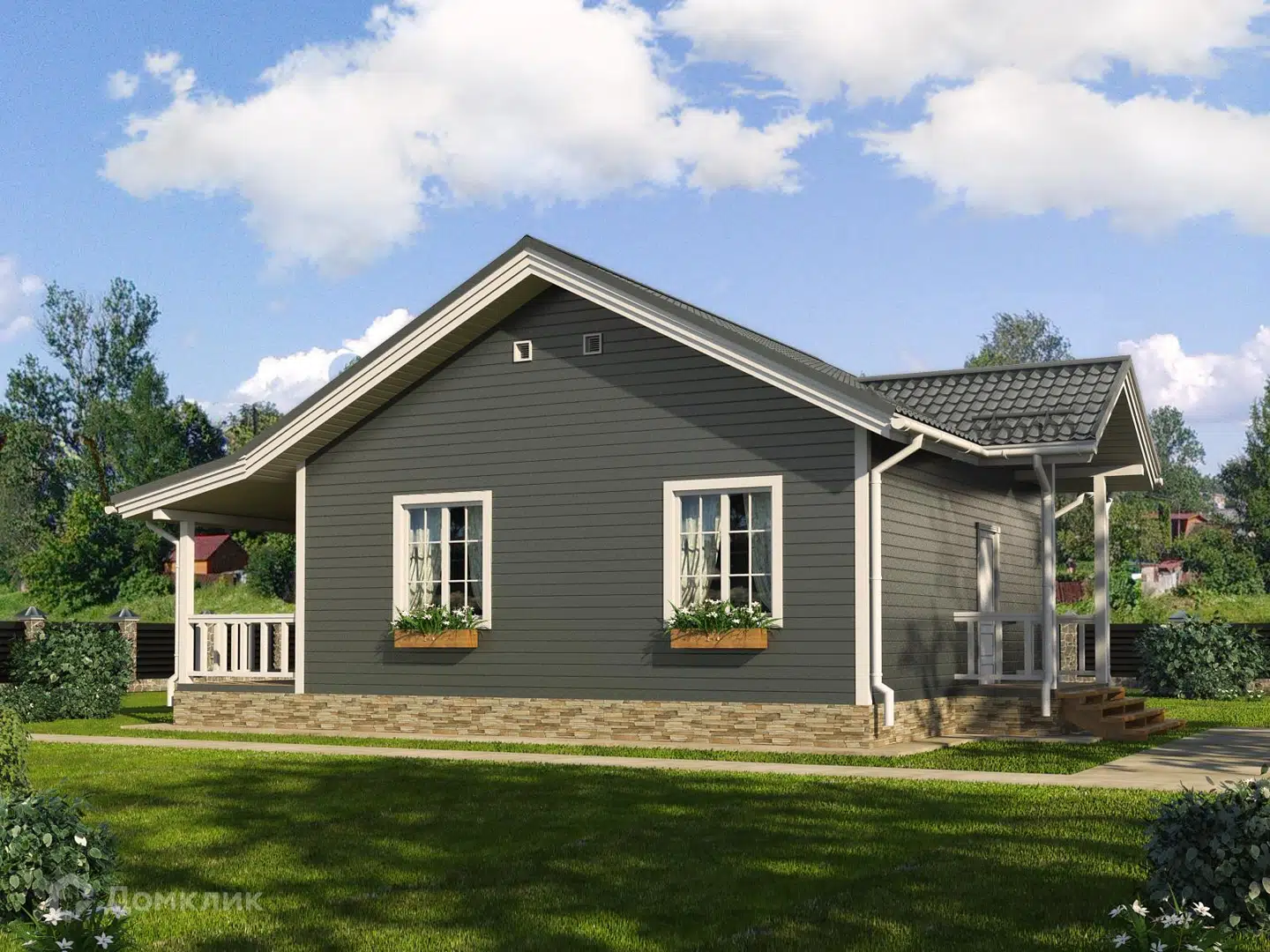 Проект дома «Атланта» компании Класс Хаус из материала Каркасный дом площадью 56м² под ключ за 2600000₽ в Донецке | 1 этаж, 1 спальня, 1 санузел – Домклик