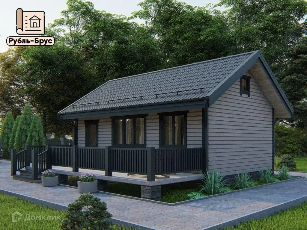 Проект дома «Каркасный дом «Левон»» компании РубльБрус строительство деревянных домов и бань по России. из материала Каркасный дом площадью 40м² под ключ за 3508750₽ в Донецке | 1 этаж, 1 спальня, 1 санузел – Домклик