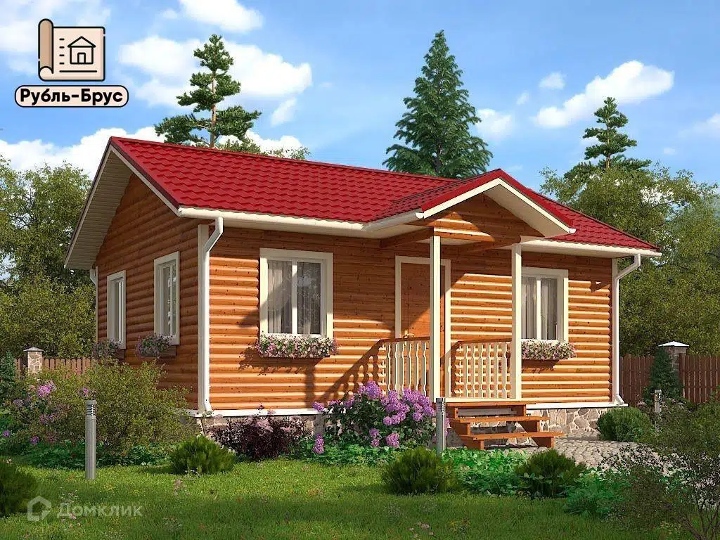 Проект дома «Каркасный дом «Артём»» компании РубльБрус строительство деревянных домов и бань по России. из материала Каркасный дом площадью 48м² под ключ за 2267500₽ в Донецке | 1 этаж, 1 спальня, 1 санузел – Домклик