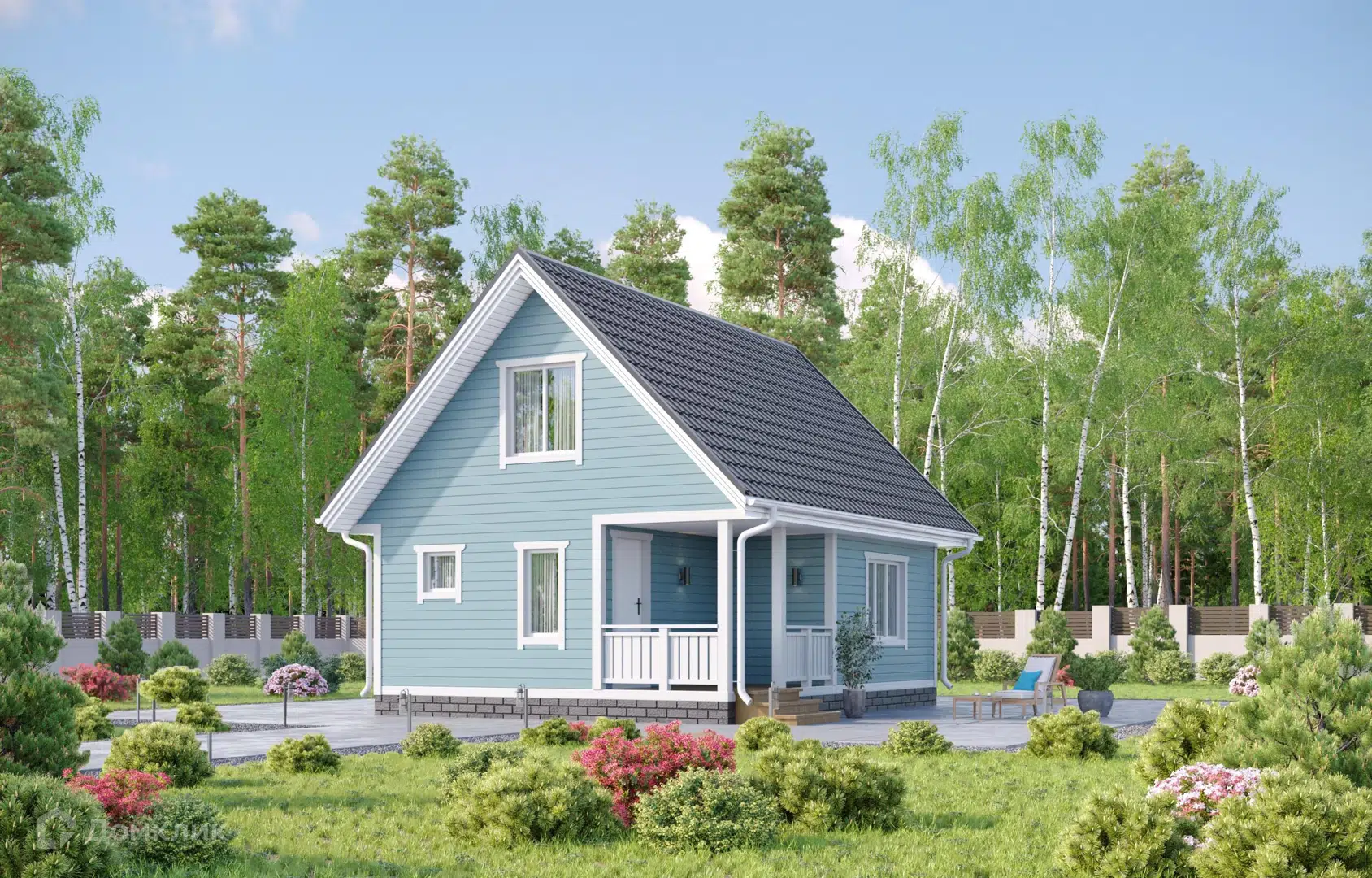 Проект дома «Хоружая» компании FamilyDom из материала Каркасный дом площадью 65м² под ключ за 3387000₽ в Луганске | 2 этажа, 2 спальни, 1 санузел – Домклик