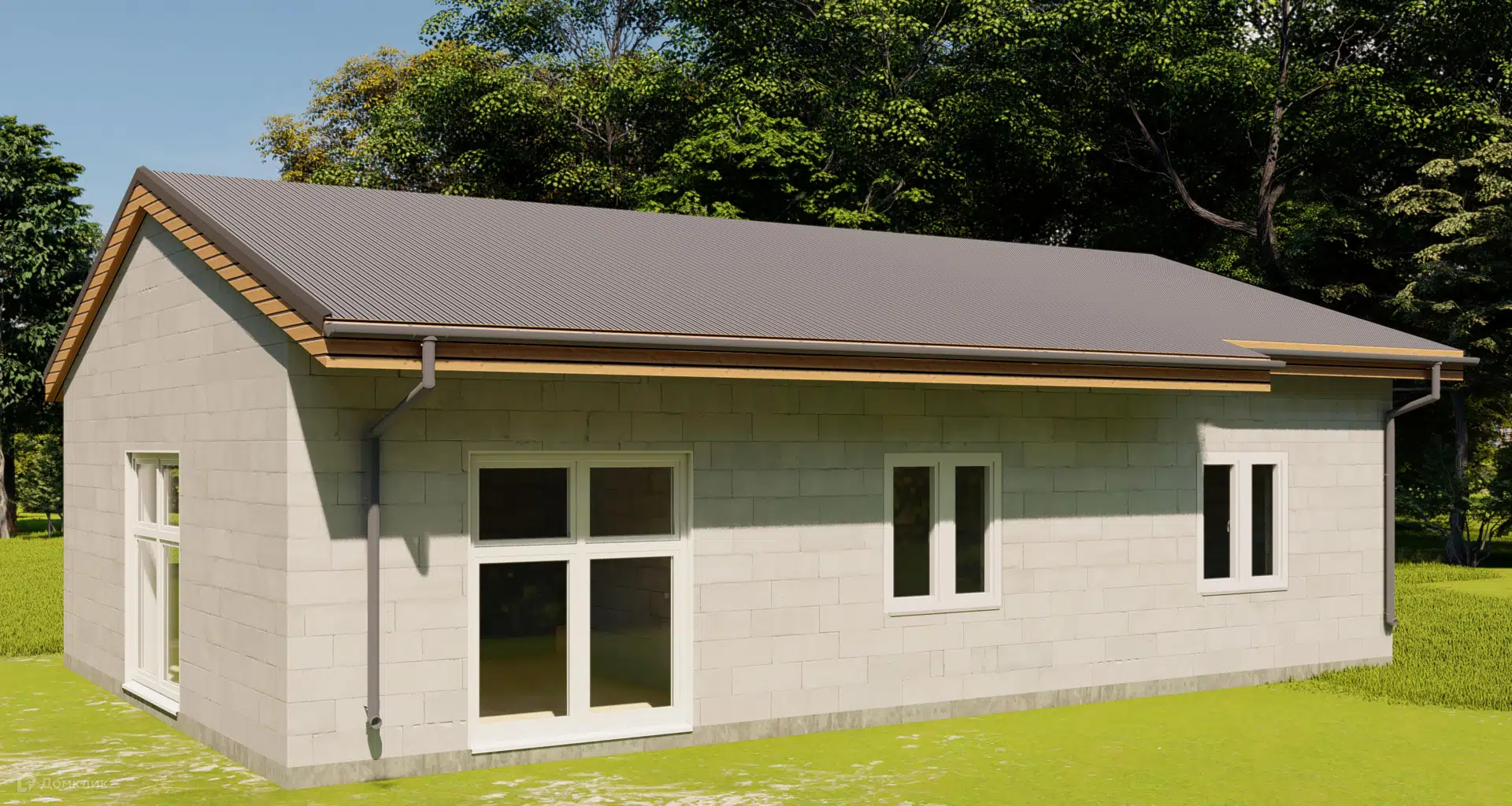 Проект дома «Лайт-3» компании Строим45 из материала Газобетонные блоки площадью 80.1м² под ключ за 5536000₽ в Донецке | 1 этаж, 3 спальни, 2 санузла – Домклик