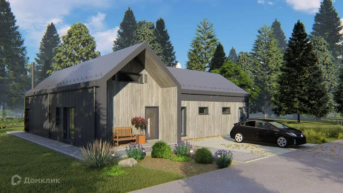 Проект дома «Угловой Барн 130» компании NORTH HOUSE из материала Каркасный дом площадью 130м² под ключ за 9700000₽ в Донецке | 1 этаж, 3 спальни, 2 санузла – Домклик