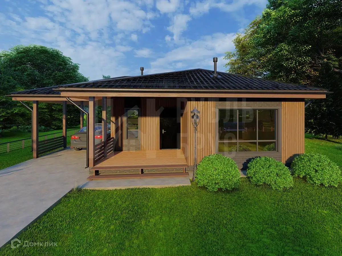 Проект дома «Каркасный дом «Пьеро»» компании РубльБрус строительство деревянных домов и бань по России. из материала Каркасный дом площадью 89м² под ключ за 3900000₽ в Донецке | 1 этаж, 2 спальни, 1 санузел – Домклик