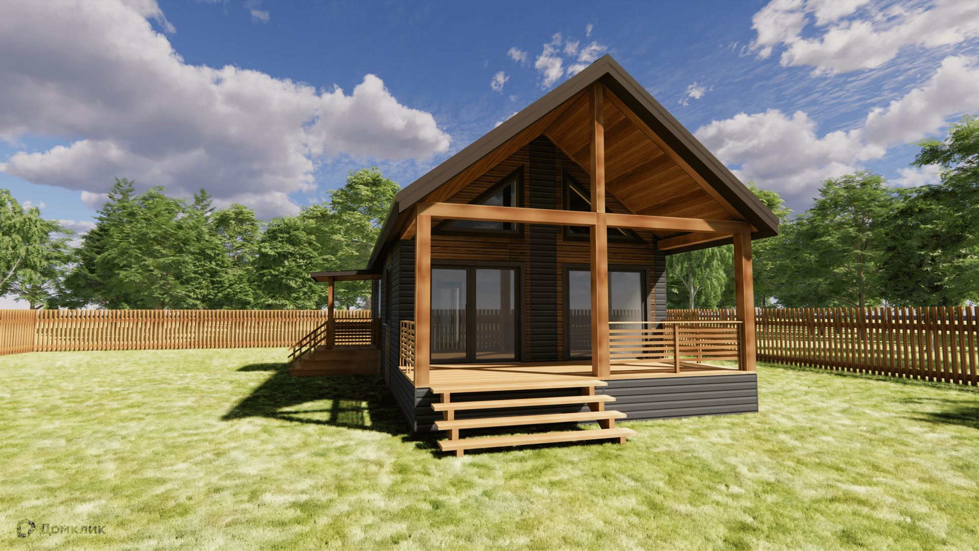 Проект дома «ДКТ - 1» компании ИП Танский Д. С. (Евростиль) из материала Каркасный дом площадью 79.7м² под ключ за 6060000₽ в Донецке | 1 этаж, 2 спальни, 1 санузел – Домклик