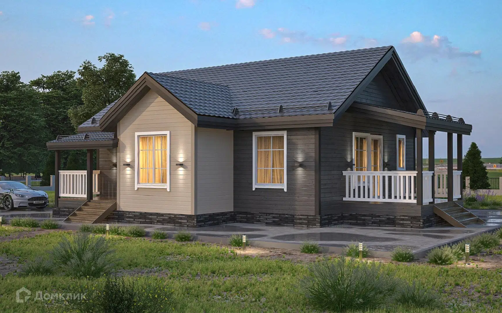 Проект дома «ДК-194» компании Теплодина из материала Каркасный дом площадью 84м² под ключ за 4032000₽ в Донецке | 1 этаж, 2 спальни, 1 санузел – Домклик