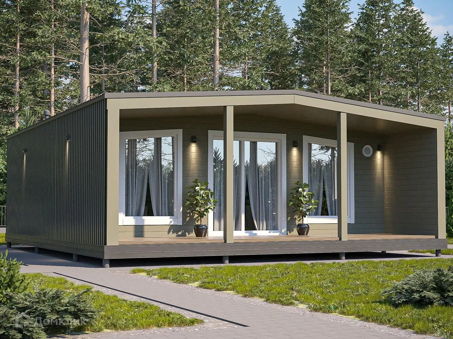 Проект дома «Теплодина-45» компании Теплодина из материала Каркасный дом площадью 47.7м² под ключ за 2911000₽ в Донецке | 1 этаж, 2 спальни, 1 санузел – Домклик