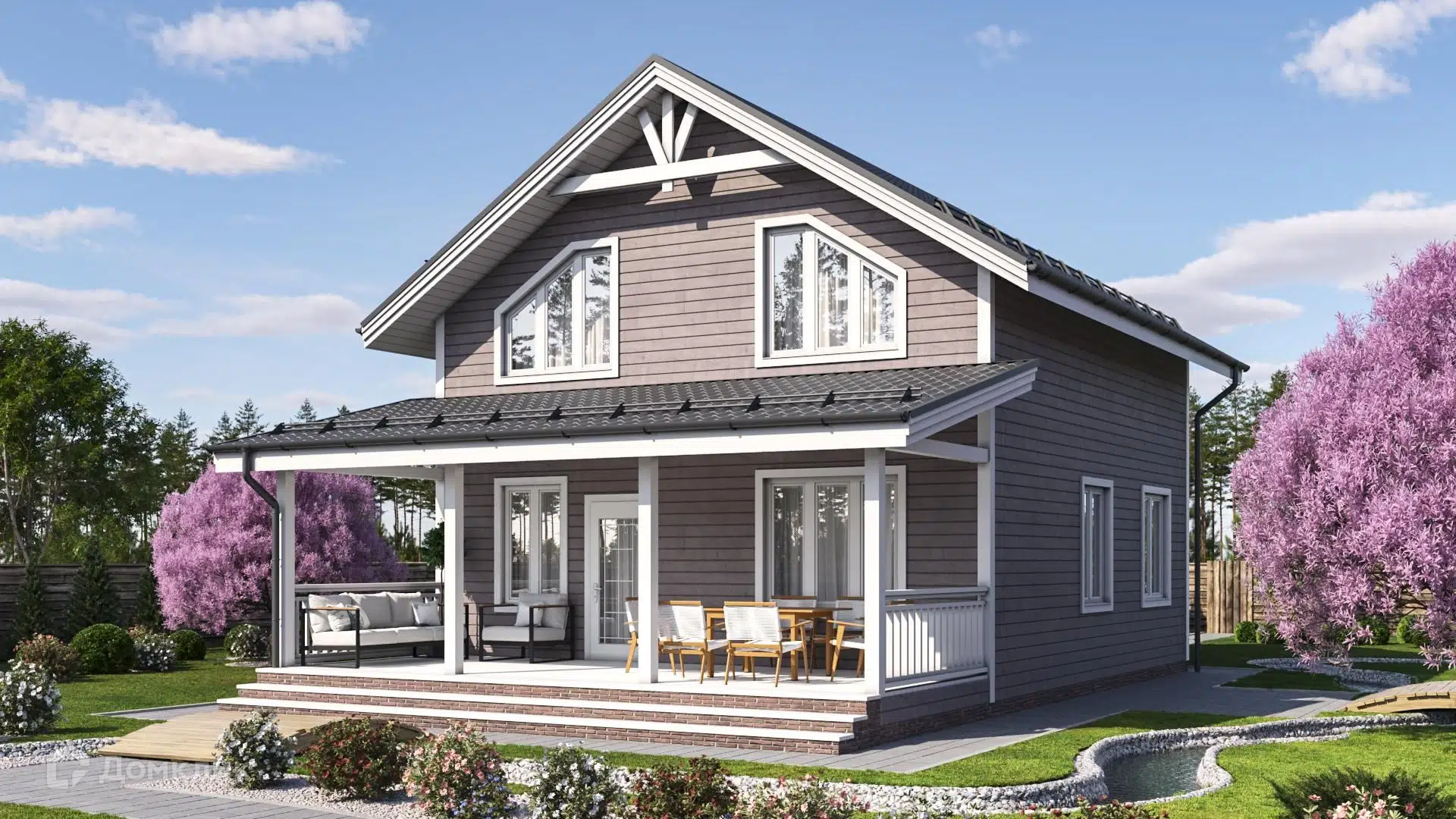 Проект дома «Каркасный дом 8х9 К-34» компании СК «Домовёнок» из материала Каркасный дом площадью 141.2м² под ключ за 5440000₽ в Луганске | 2 этажа, 3 спальни, 2 санузла – Домклик