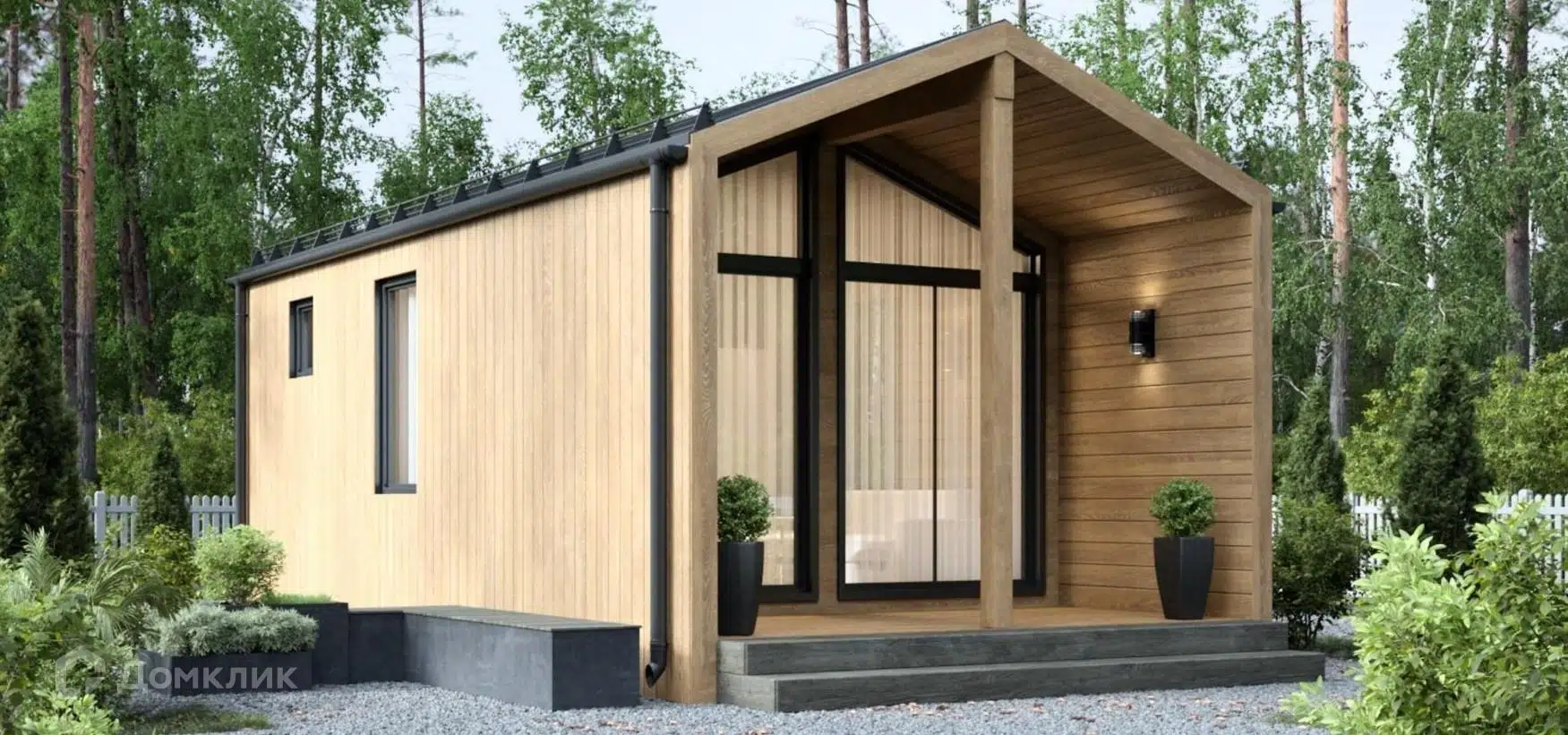 Проект дома «Барн 4х6м c террасой» компании Твой Домостроитель из материала Каркасный дом площадью 27.9м² под ключ за 2360000₽ в Донецке | 1 этаж, 1 спальня, 1 санузел – Домклик