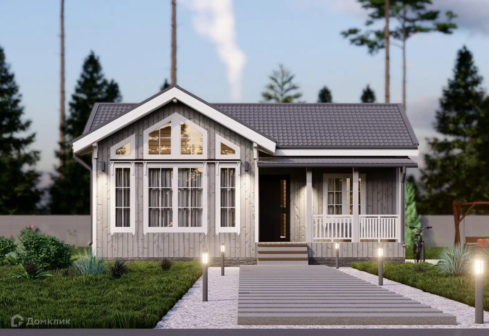 Проект дома «Афины» компании Каркас Поволжья из материала Каркасный дом площадью 67м² под ключ за 3200000₽ в Донецке | 1 этаж, 2 спальни, 1 санузел – Домклик