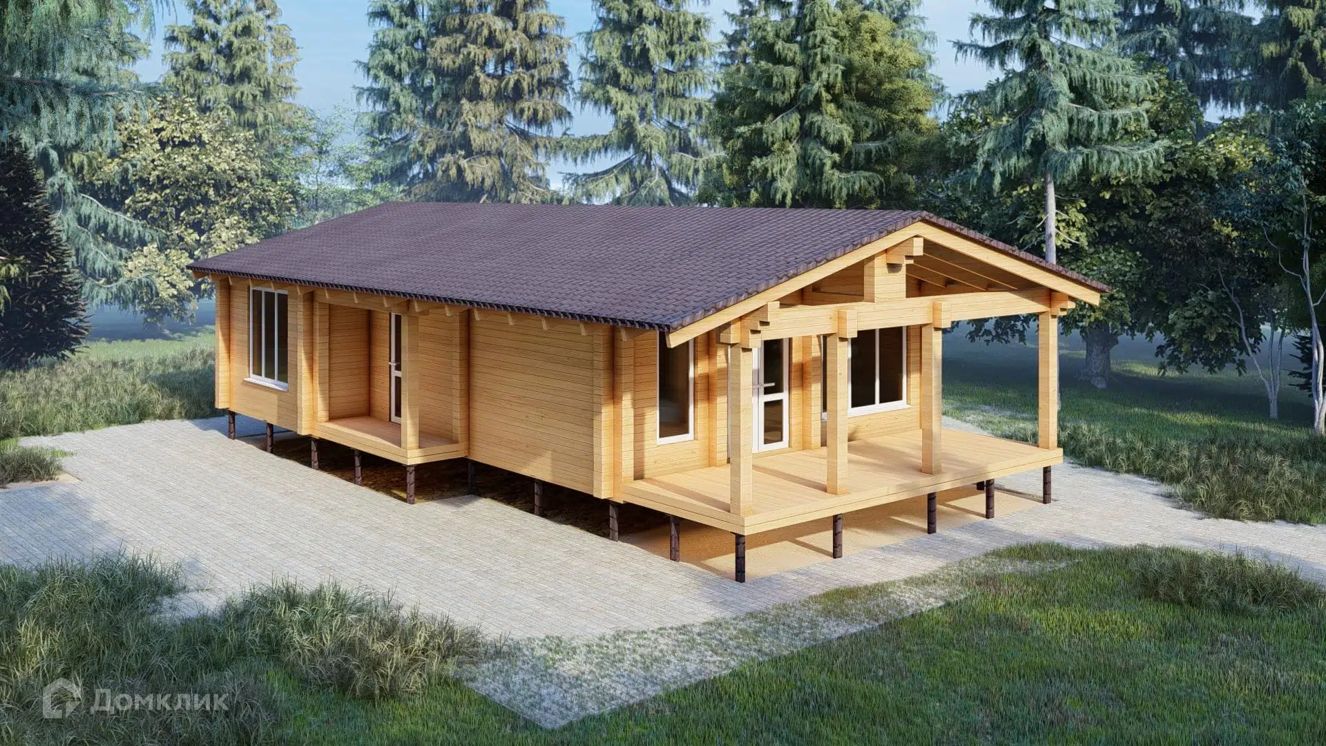 Проект дома «Деревянный дом-шале ПБ-91/1» компании ИЗБА из материала Профилированный брус площадью 87м² под ключ за 4410000₽ в Донецке | 1 этаж, 3 спальни, 1 санузел – Домклик