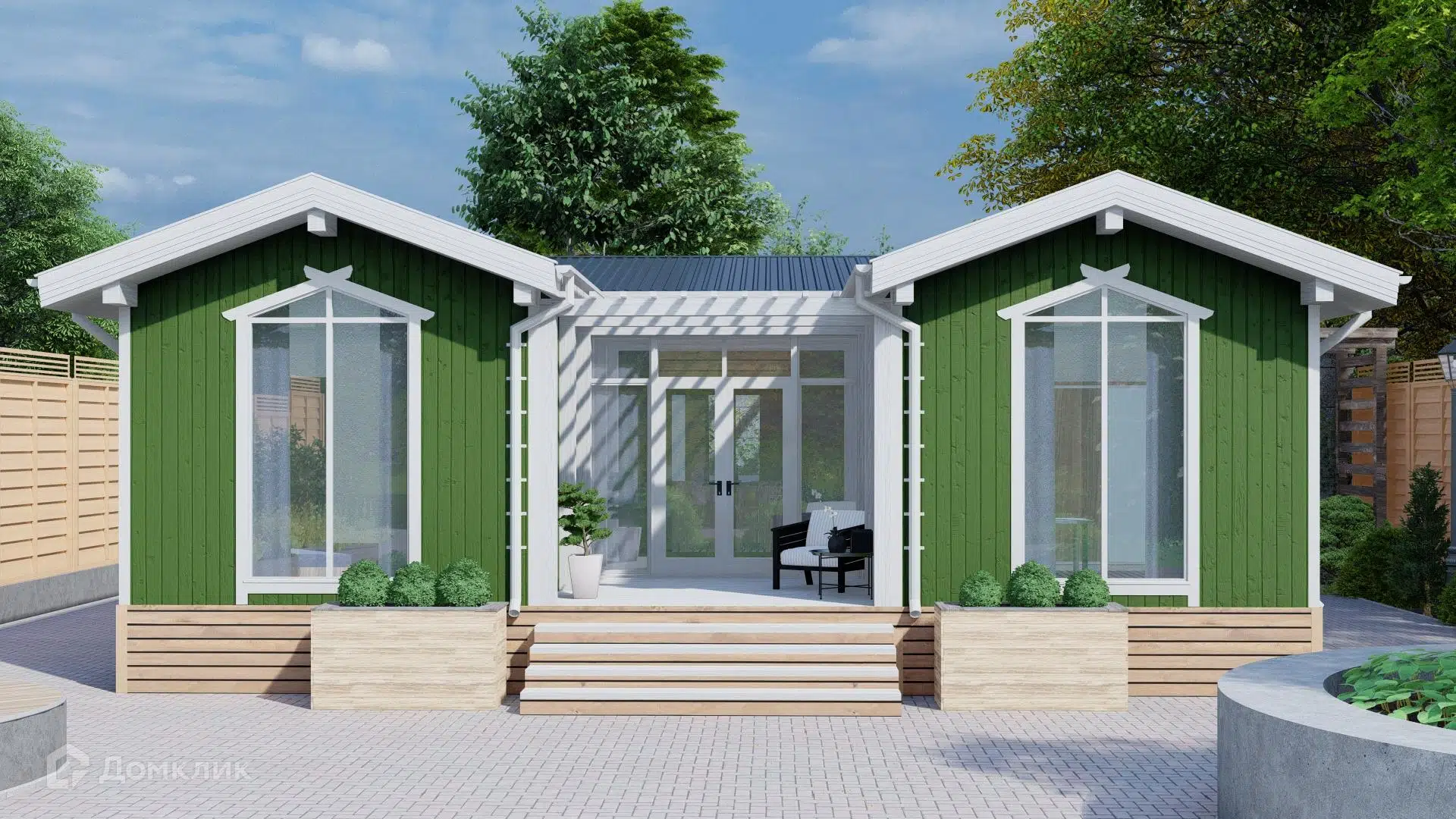 Проект дома «Одноэтажный МД-83П» компании МАГАЗИН ДОМОВ из материала SIP-панели площадью 69.2м² под ключ за 5716000₽ в Донецке | 1 этаж, 2 спальни, 1 санузел – Домклик