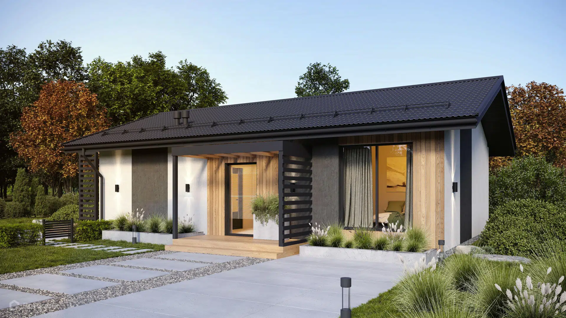 Проект дома «Скандинавия 75» компании Победа из материала Железобетонные панели площадью 75м² под ключ за 7600000₽ в Донецке | 1 этаж, 2 спальни, 2 санузла – Домклик