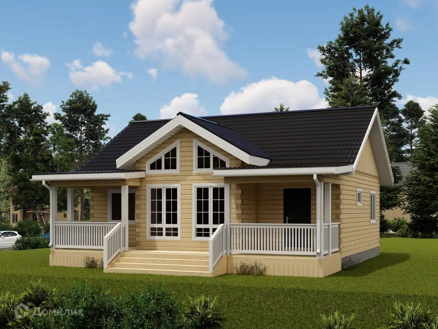 Проект дома «ДОМ 8 Х 10 ЛФ-ВС с террасой» компании СТРОЙ ЯКУТСК из материала Профилированный брус площадью 95.05м² под ключ за 6000000₽ в Донецке | 1 этаж, 3 спальни, 1 санузел – Домклик