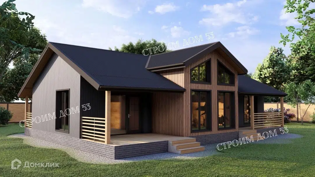 Проект дома «Одноэтажный каркасный дом 14x9,5м КД-4» компании СК Строим Дом 53 из материала Каркасный дом площадью 131.3м² под ключ за 5190000₽ в Донецке | 1 этаж, 3 спальни, 2 санузла – Домклик
