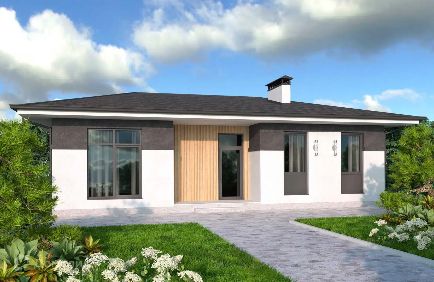 Проект дома «Проект №434-1» компании Новация из материала Газобетонные блоки площадью 114м² под ключ за 7238000₽ в Донецке | 1 этаж, 3 спальни, 2 санузла – Домклик