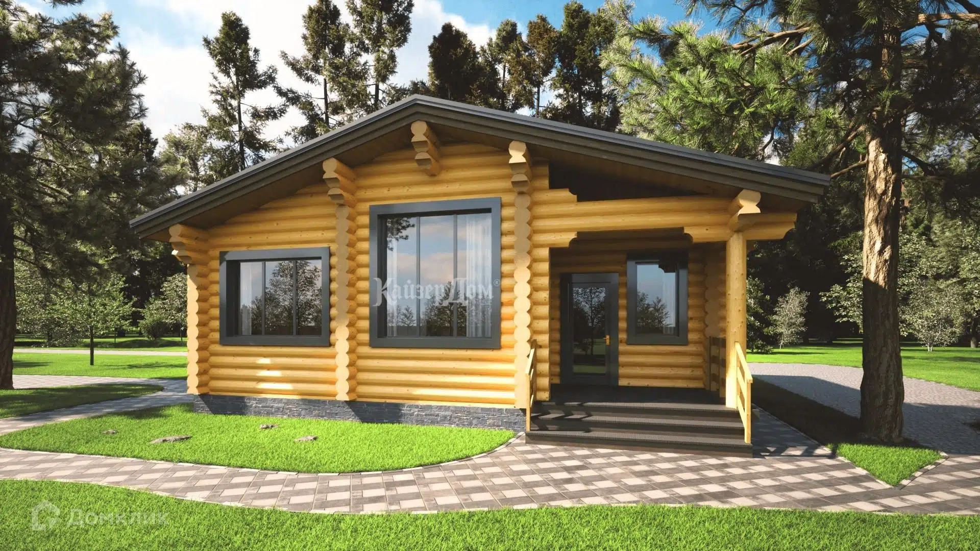 Проект дома «Зеленогорск - 76м2» компании КайзерДом из материала Оцилиндрованное бревно площадью 76м² под ключ за 4450000₽ в Донецке | 1 этаж, 2 спальни, 1 санузел – Домклик