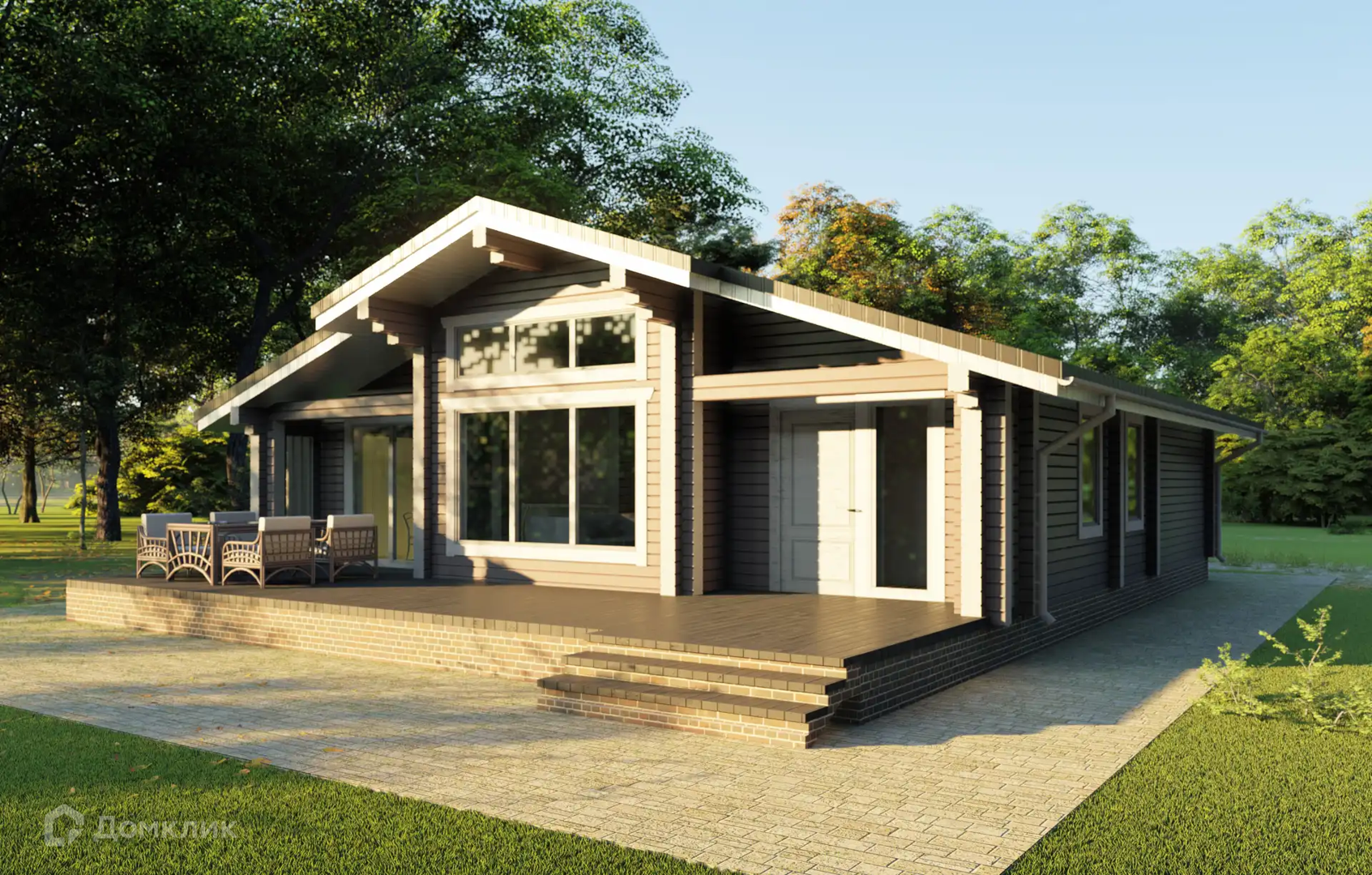 Проект дома «Массандра» компании Вертикаль строй из материала Профилированный брус площадью 150м² под ключ за 6390000₽ в Донецке | 1 этаж, 3 спальни, 1 санузел – Домклик