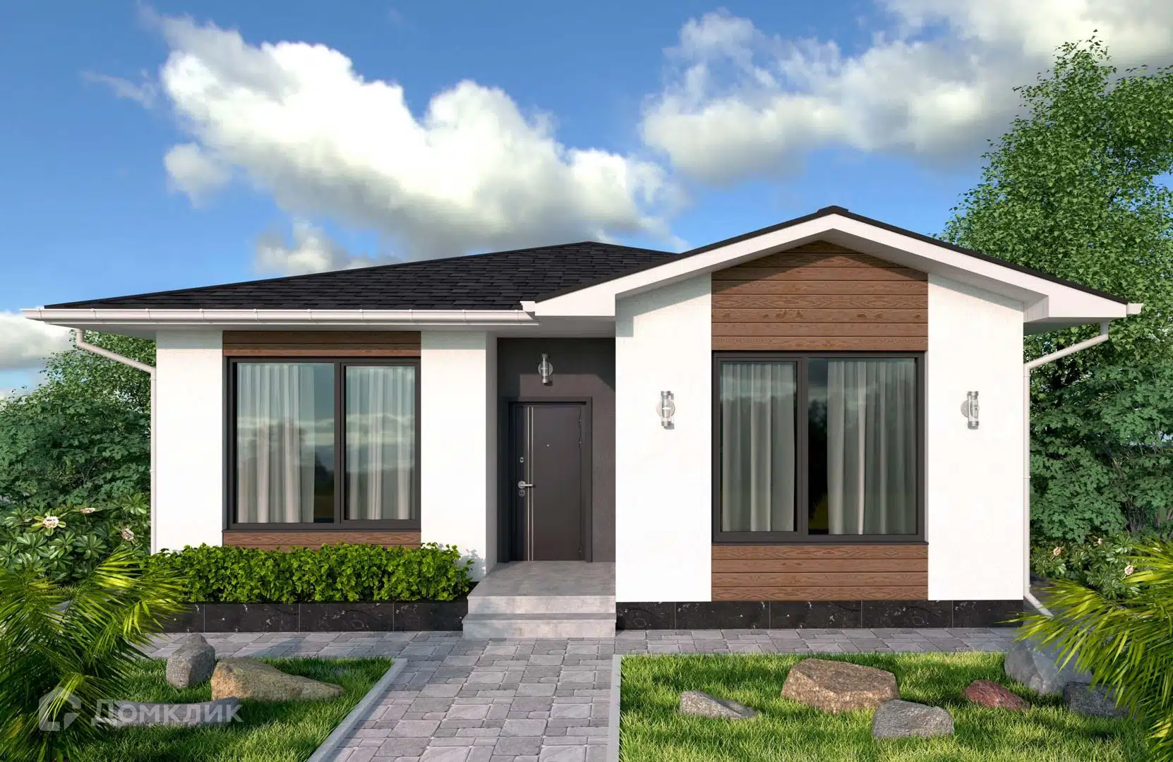 Проект дома «Проект №376-1» компании Новация из материала Газобетонные блоки площадью 89м² под ключ за 5928000₽ в Донецке | 1 этаж, 2 спальни, 2 санузла – Домклик