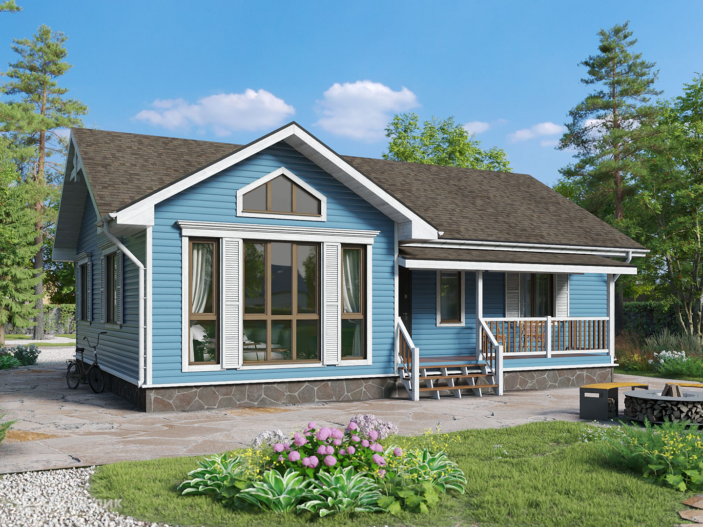 Проект дома «Добрыня - 6 К-200 9,5х12,5 м А» компании Теремъ из материала Каркасный дом площадью 95.2м² под ключ за 7021580₽ в Луганске | 1 этаж, 3 спальни, 1 санузел – Домклик