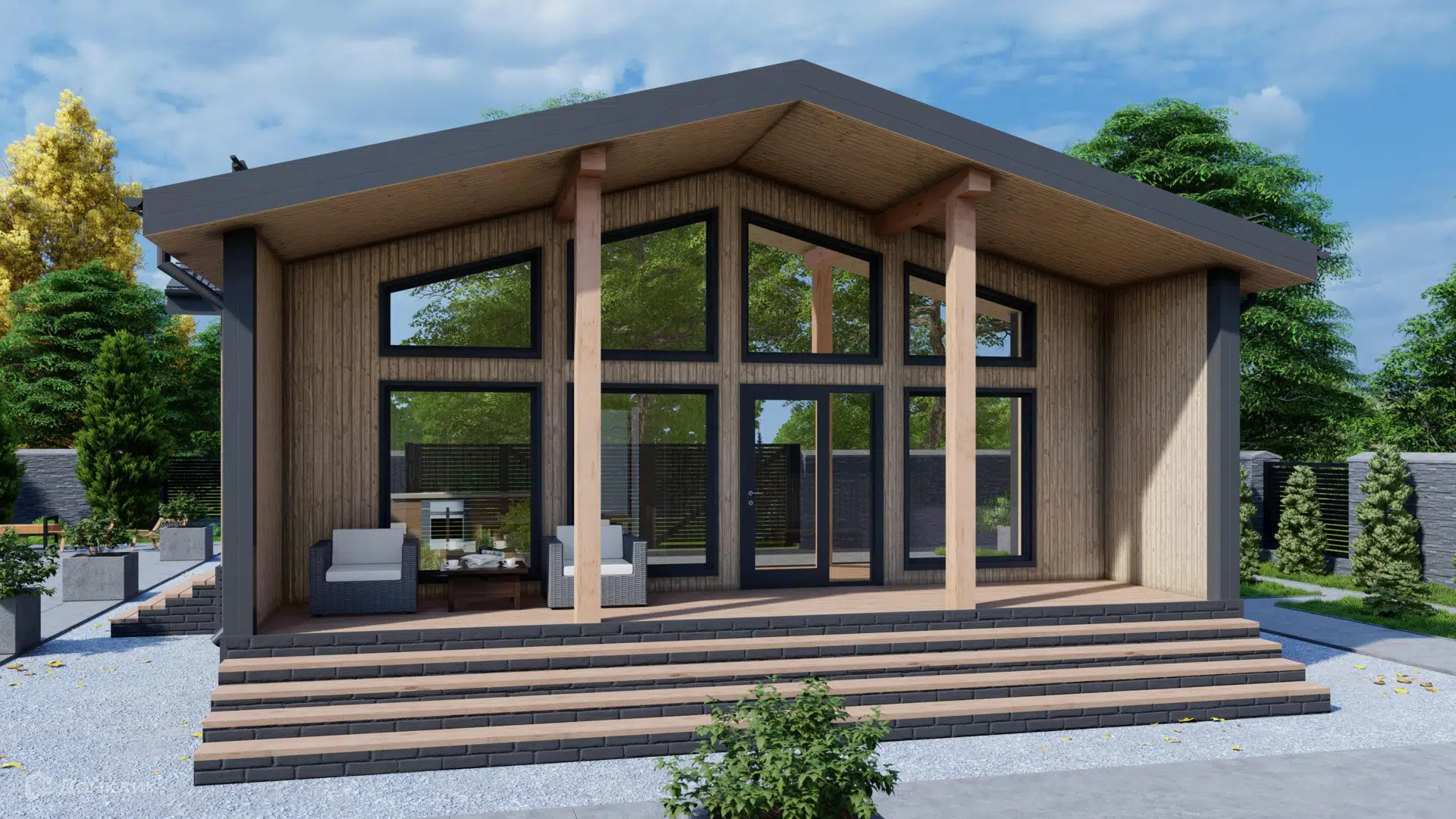 Проект дома «Одноэтажный МД-87» компании МАГАЗИН ДОМОВ из материала SIP-панели площадью 90м² под ключ за 6510000₽ в Донецке | 1 этаж, 3 спальни, 1 санузел – Домклик