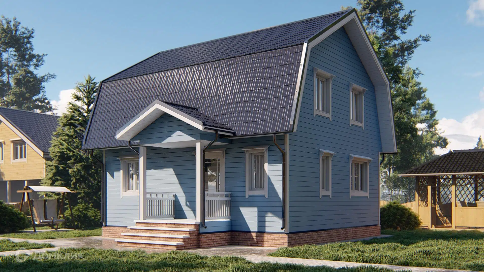 Проект дома «Дом из бруса 7х8 Д-74» компании СК «Домовёнок» из материала Профилированный брус площадью 91м² под ключ за 2840000₽ в Донецке | 2 этажа, 4 спальни, 2 санузла – Домклик
