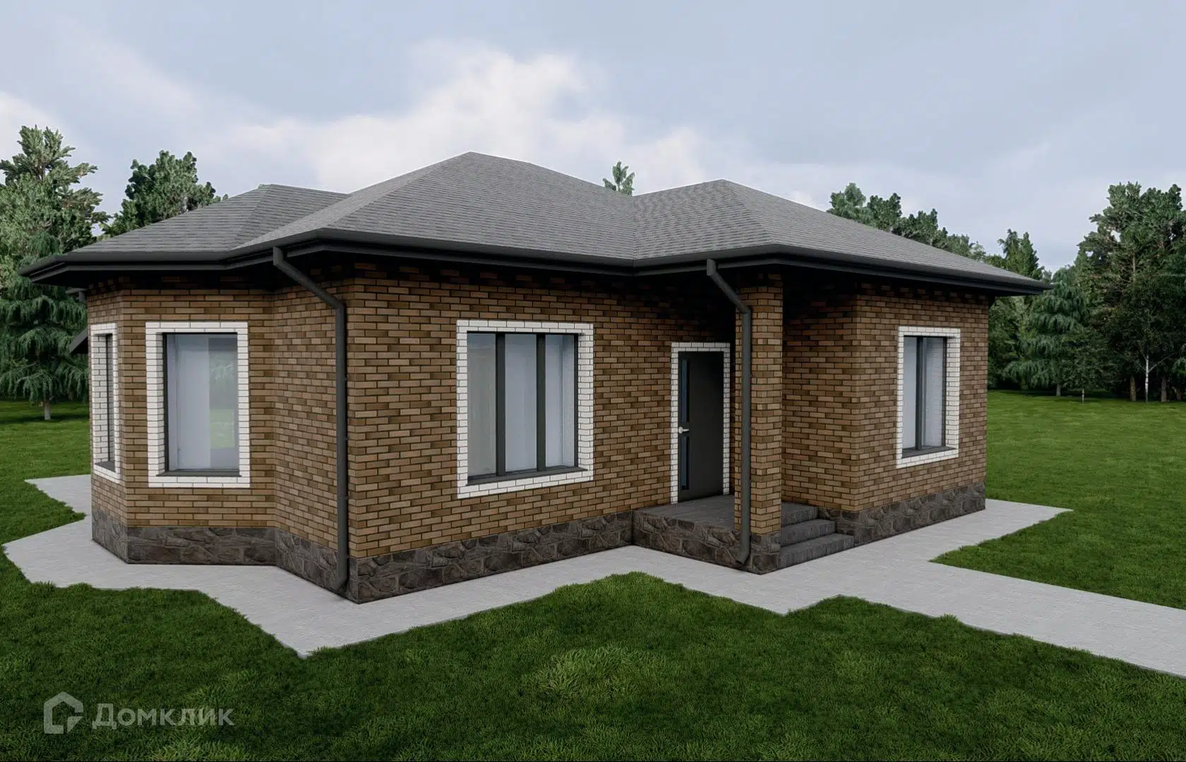 Проект дома «ТП-77» компании ООО «33 Коттеджа» из материала Газобетонные блоки площадью 77м² под ключ за 6415000₽ в Донецке | 1 этаж, 2 спальни, 1 санузел – Домклик