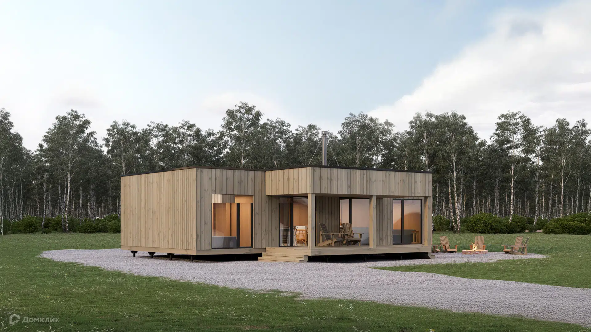 Проект дома «Проект Модульный дом СкаутДача 67» компании ScoutHouse из материала Модульный дом площадью 93.4м² под ключ за 10780525₽ в Донецке | 1 этаж, 3 спальни, 1 санузел – Домклик