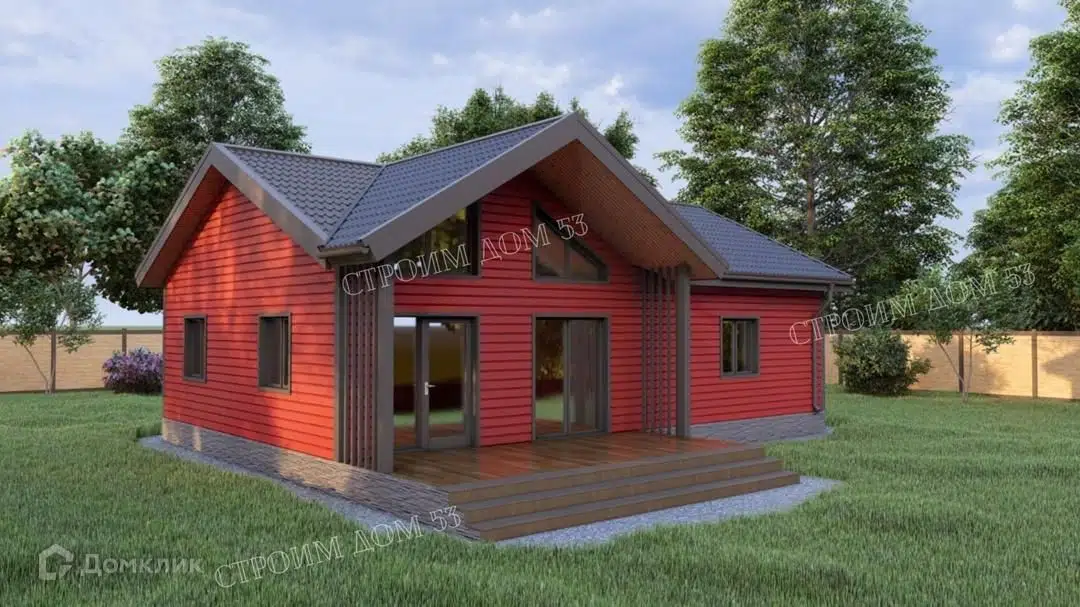 Проект дома «Одноэтажный каркасный дом 12x10,5м КД-14» компании СК Строим Дом 53 из материала Каркасный дом площадью 102.2м² под ключ за 4325000₽ в Донецке | 1 этаж, 2 спальни, 1 санузел – Домклик