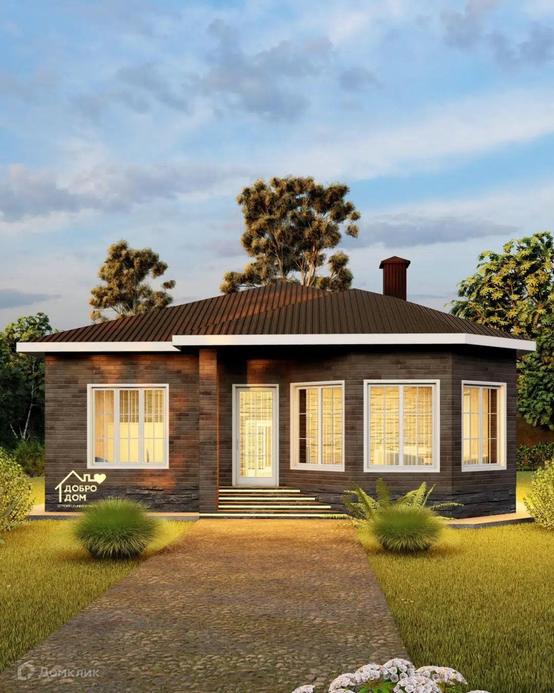 Проект дома «Коттедж Лиман» компании СК «Добро Дом» из материала Газобетонные блоки площадью 99м² под ключ за 6455000₽ в Донецке | 1 этаж, 3 спальни, 2 санузла – Домклик