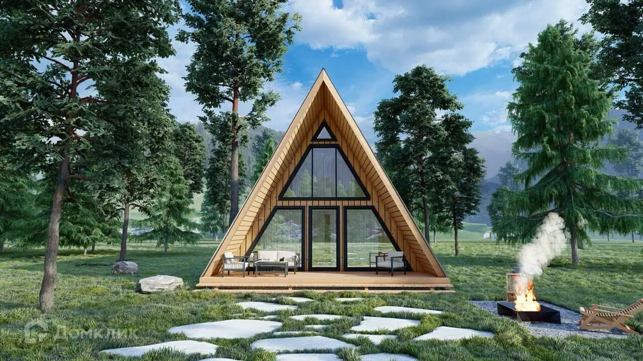 Проект дома «А-фрейм» компании ИП Шорова О.В из материала Каркасный дом площадью 151м² под ключ за 3282930₽ в Донецке | 2 этажа, 2 спальни, 2 санузла – Домклик